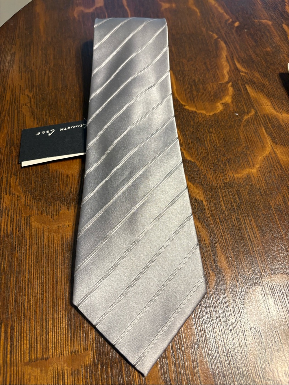 Men’s Light Silver Stripe Tie - Classic Satin Look Kenneth Cole Collection